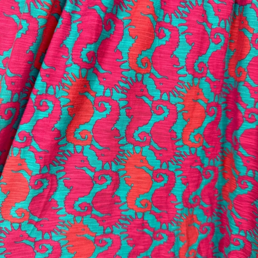 Lilly Pulitzer SLOANE Pink Blue Seahorse Print Maxi Dress Medium Cotton Nautical - Picture 7 of 10